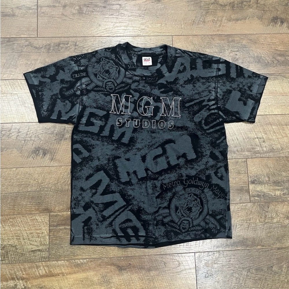 Vintage 90s Disney MGM Studios All Over Single Stitch T-Shirt Black‎ XL USA Made
